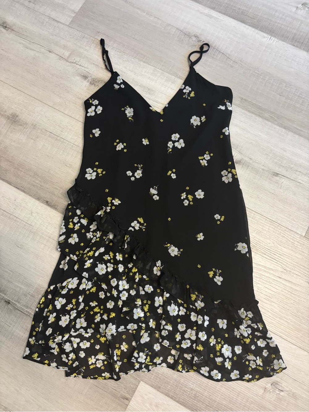 Bardot Black Floral Ruffle Mini Dress | Slip Dress | Size US 4 / XS